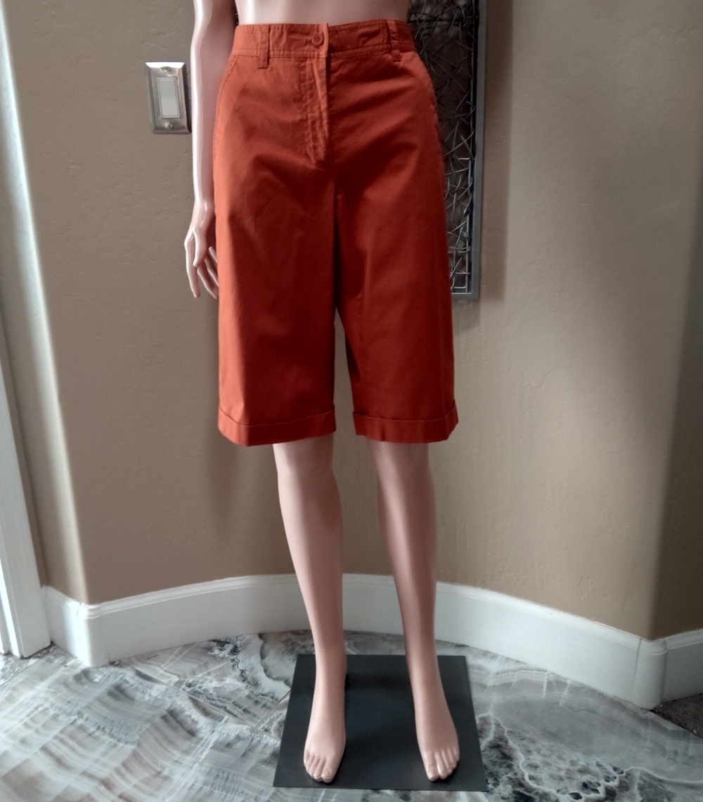 ISDA & Co. "Tiny Twill" Classic High-Rise Women's Bermuda Shorts in Mango